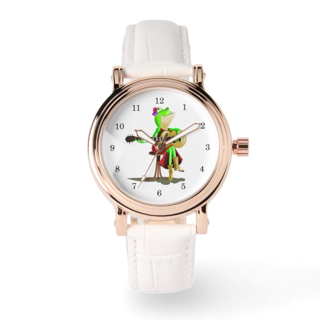 Frog Playing Gitarre Funny Watch Armbanduhr (Vorderseite)