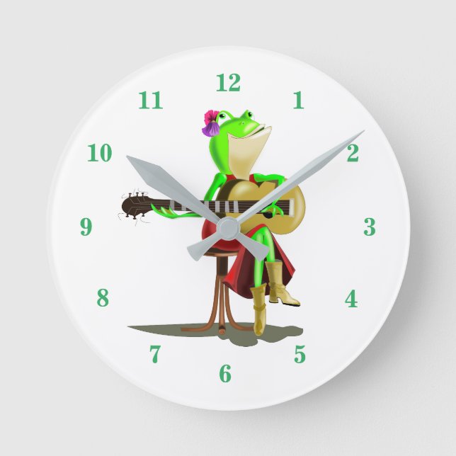Frog Playing Gitarre Uhr benutzerdefinierte Farbe  (Vorderseite)