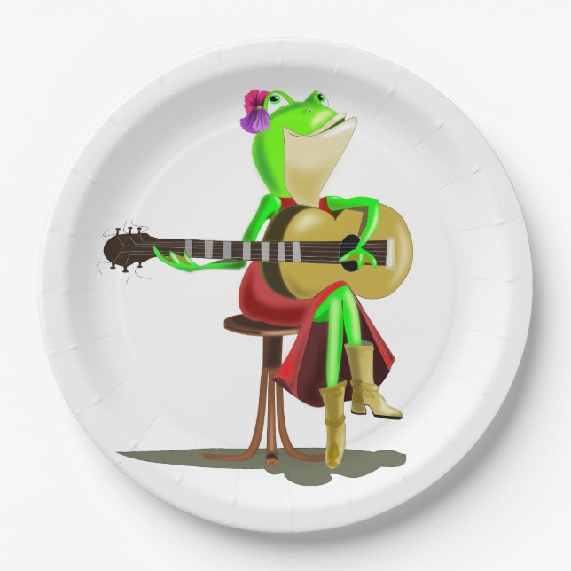 Frog Playing Gitarrenpapier Teller (Vorderseite)