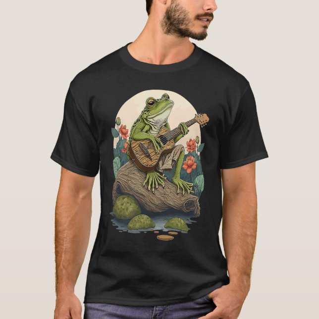 Frog Playing Guitar  Frog Banjo On Log Aesthetic F T-Shirt (Vorderseite)