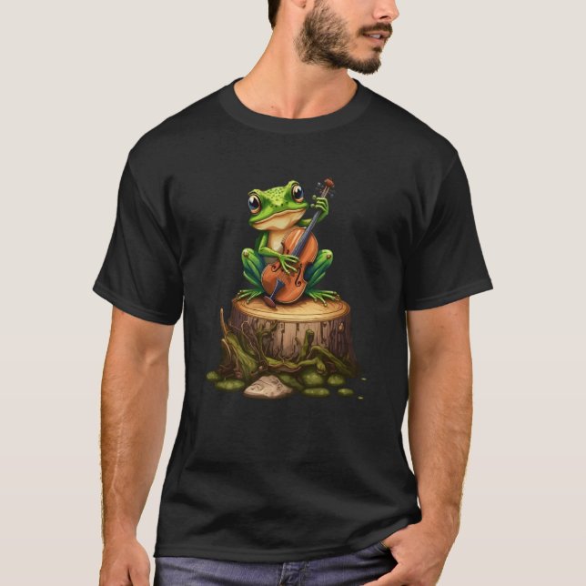 Frog Playing Guitar Frog Banjo On Log Aesthetic Fo T-Shirt (Vorderseite)