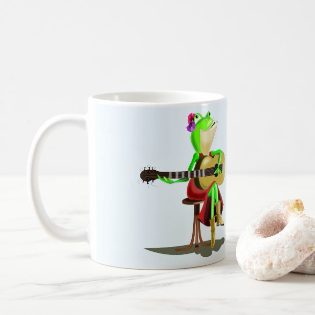 Frog Playing Guitar Funny Mug Kaffeetasse (Mit Donut)