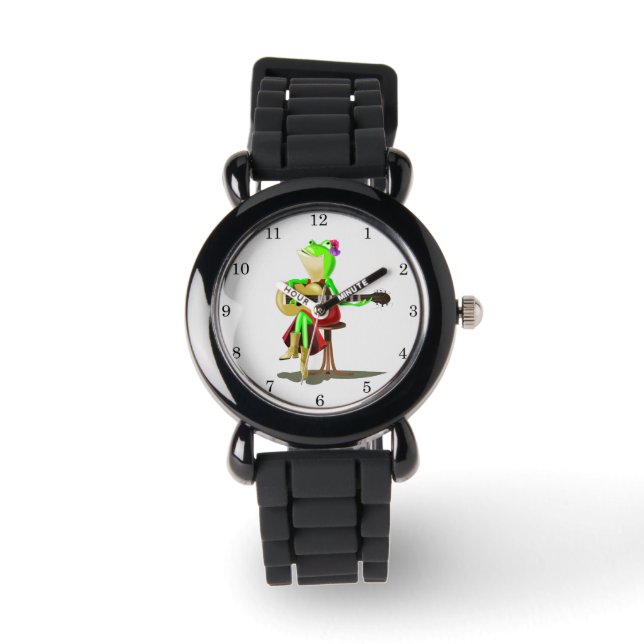 Frog Playing Guitar - Romantische Serenade Armbanduhr (Vorderseite)