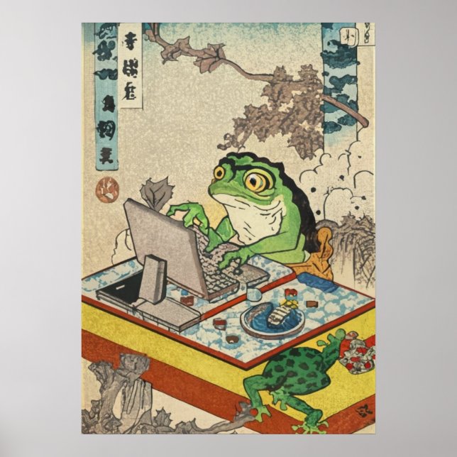 Frog Playing PC Games, Ukiyo-e Frog Art, Frog Poster (Vorne)