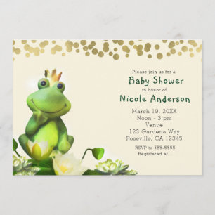 Frog Prince Green & Gold Baby Shower Einladungen