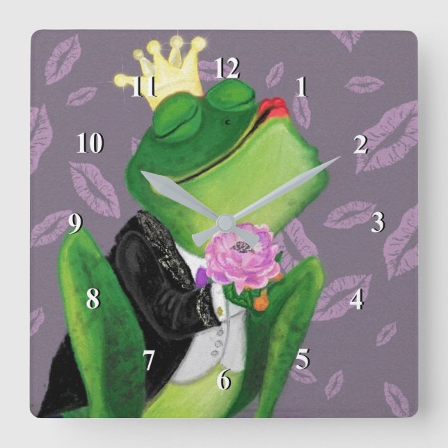 Frog Prince - Kiss Quadratische Wanduhr (Vorderseite)