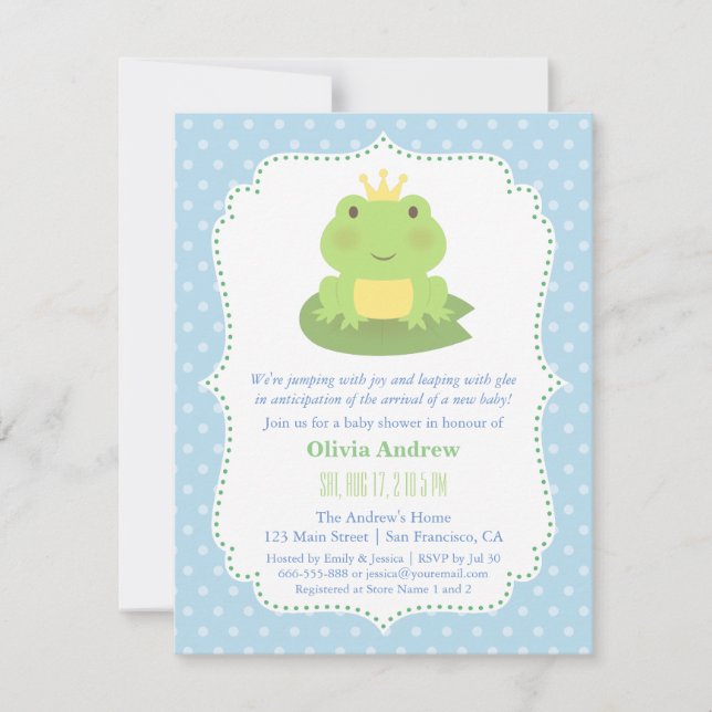 Frog Prince Polka Dots Baby Shower Einladungen (Vorderseite)