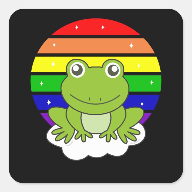 Frog Rainbow Glitzer Kawaii Frogs Quadratischer Aufkleber (Vorderseite)