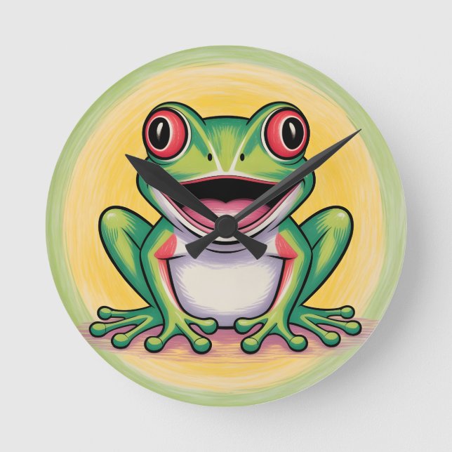 Frog’s Gentle Smile Runde Wanduhr (Vorderseite)