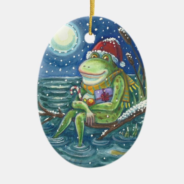 FROG SANTA AUF LOG HOLIDAY CHRISTMAS ORNAMENT Vers (Vorne)