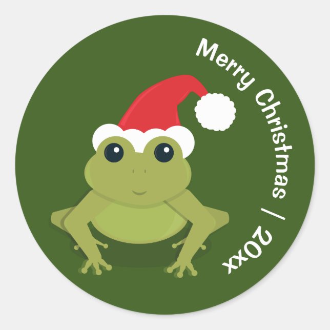Frog Santa Merry Christmas Runder Aufkleber (Vorderseite)