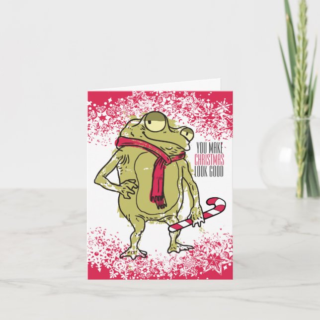 Frog scarf knitting Hook handmade by Christmas Feiertagskarte (Vorderseite)