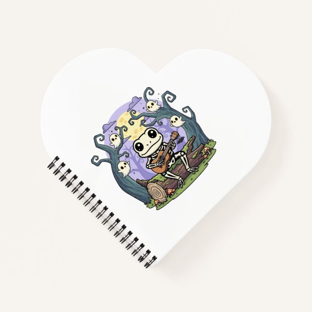 Frog Skeleton Playing Ukulele with Ghosts Notizbuch (Vorderseite)