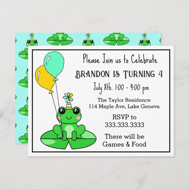 Frog Themed Birthday Einladungen (Vorne/Hinten)
