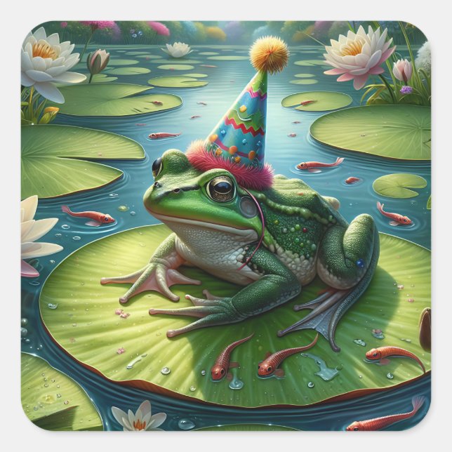 Frog Themed Birthday Quadratischer Aufkleber (Vorderseite)