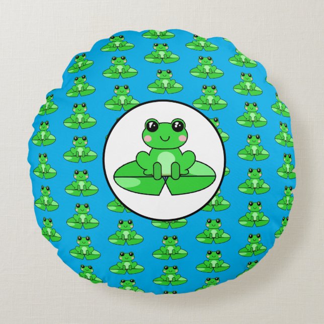 Frog Themed Rundes Kissen (Vorderseite)