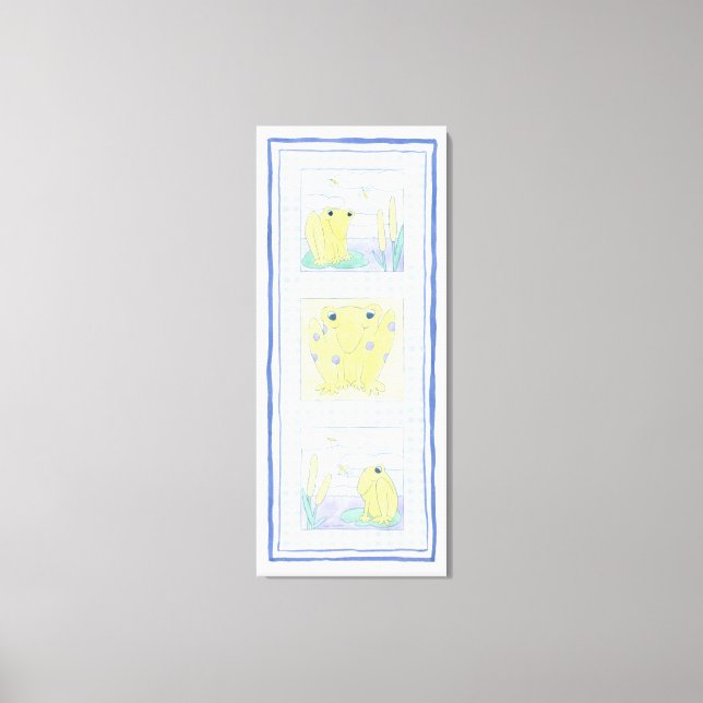 Frog Trio über Gingham Cloth Leinwanddruck (Vorderseite)