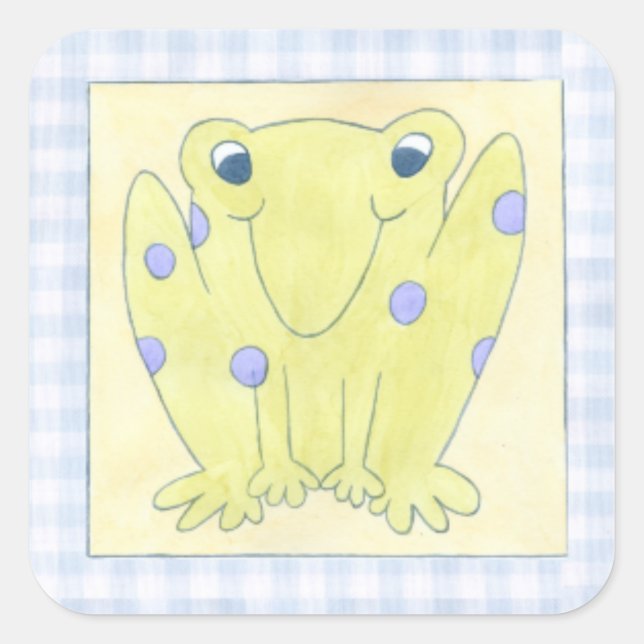 Frog Trio über Gingham Cloth Quadratischer Aufkleber (Vorderseite)