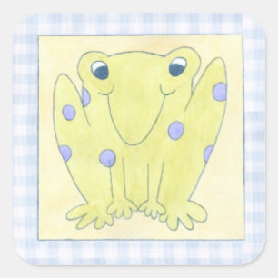 Frog Trio über Gingham Cloth Quadratischer Aufkleber
