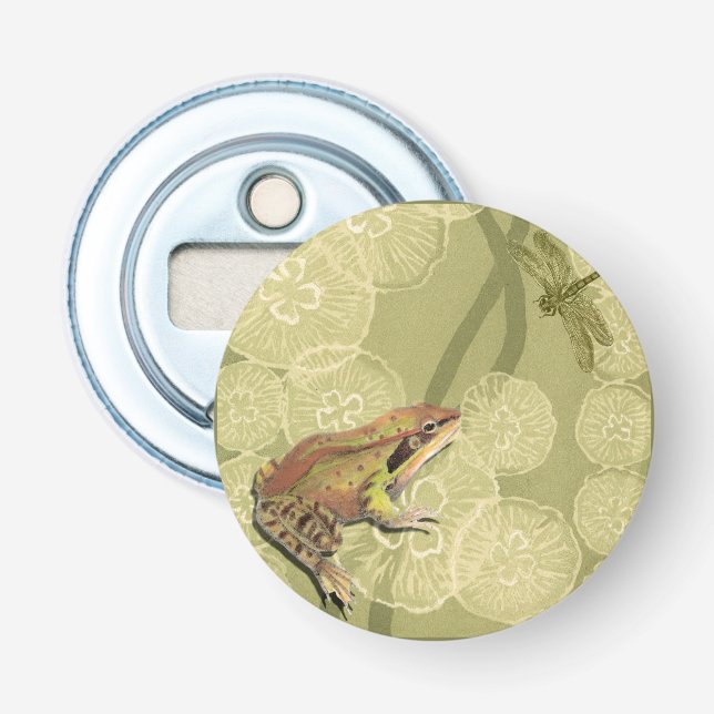 Frog und Dragonfly auf Water Lilies Flaschenöffner (Vorderseite)