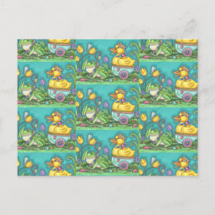 FROG UND ROYAL DUCKLING. WHIMSICAL EASTER POSTCARD POSTKARTE