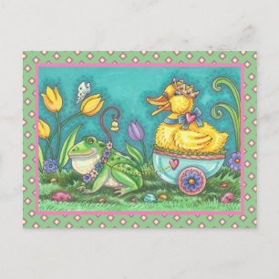 FROG UND TROCKENPRINZ. WHIMSICAL EASTER POSTCARD POSTKARTE