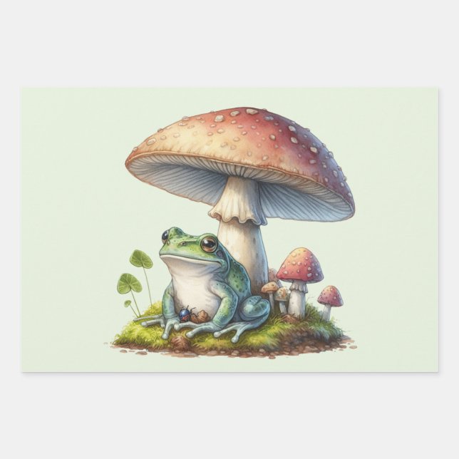 Frog Under a Mushroom Cute Nature Geschenkpapier Set (Vorderseite)