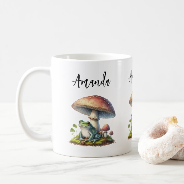 Frog Under a Mushroom Cute Nature Kaffeetasse (Mit Donut)
