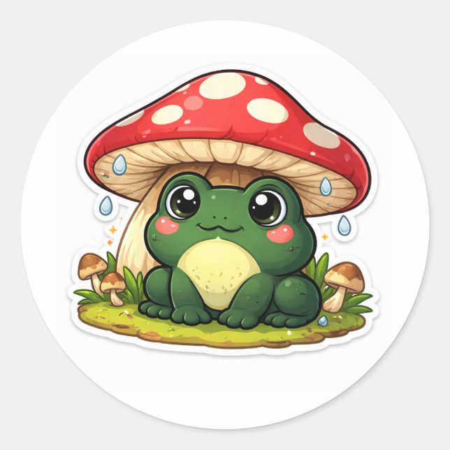 Frog Under An Oversized Mushroom Runder Aufkleber (Vorderseite)