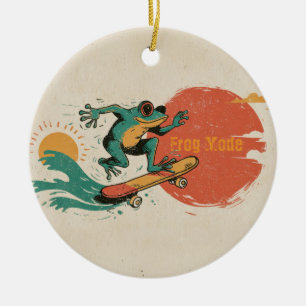 Frog Vibes – Retro Surf Skate Frosch Art Keramik Ornament