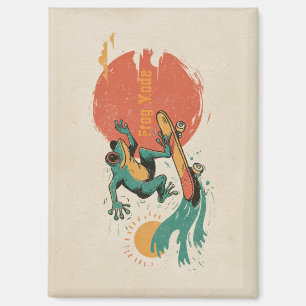 Frog Vibes – Retro Surf Skate Frosch Art Magnet