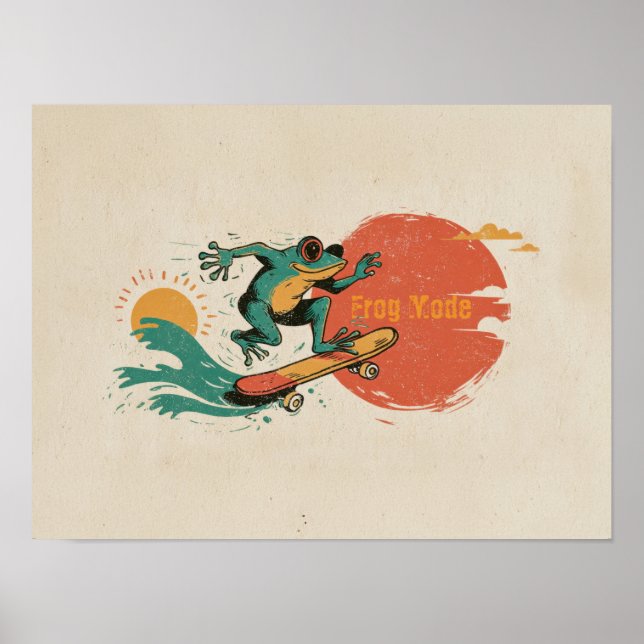Frog Vibes – Retro Surf Skate Frosch Art Poster (Vorne)