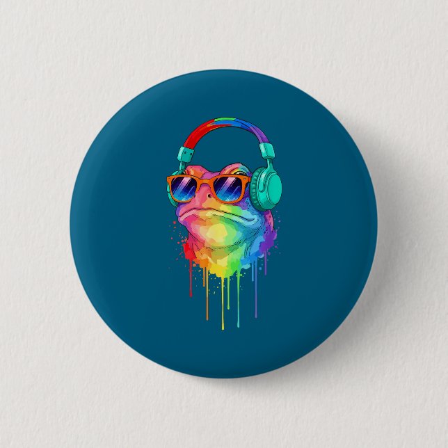 Frog Wearing Headphones And Sungles Edm Rave Desig Button (Vorderseite)