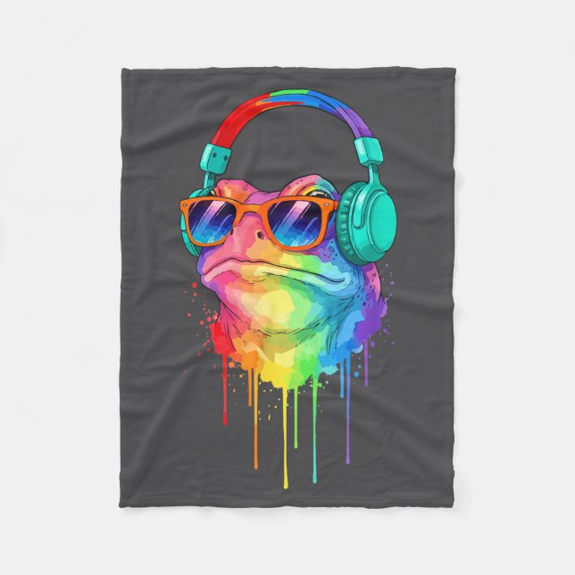Frog Wearing Headphones And Sungles Edm Rave Desig Fleecedecke (Vorderseite)