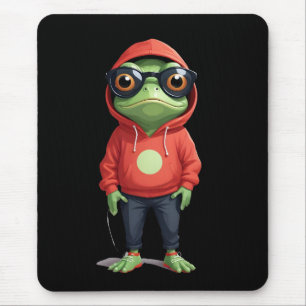 Frog Wearing Hoodie Funny Cool Animal Character Mousepad