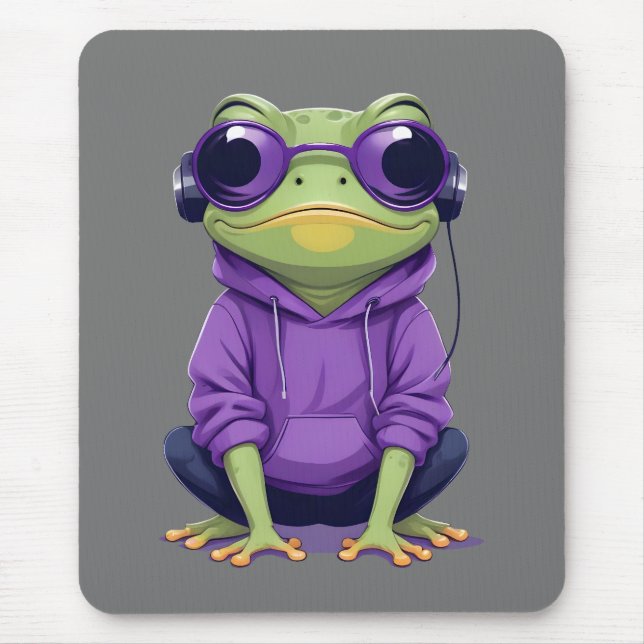 Frog Wearing Hoodie Funny Cool Animal Character Mousepad (Vorne)