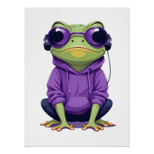 Frog Wearing Hoodie Funny Cool Animal Character Poster