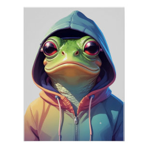Frog Wearing Hoodie Funny Cool Animal Character Poster