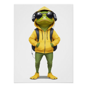 Frog Wearing Hoodie Funny Cool Animal Character Poster