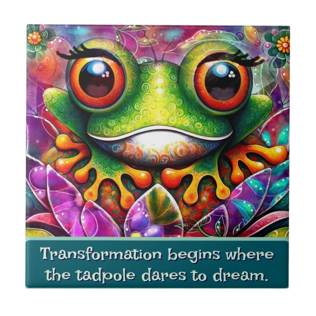 Frog Whimsical Abstract Art Floral Personalized Fliese (Vorderseite)