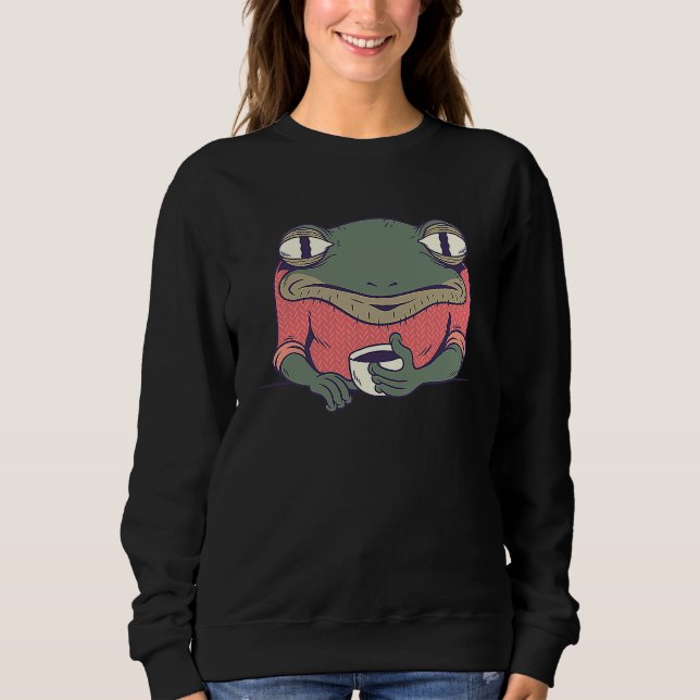 Frog with Coffee Cute Frogs Drink Coffee amphibian Sweatshirt (Vorderseite)