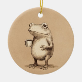 Frog with Coffee – Whimsical Vintage Animal Keramik Ornament