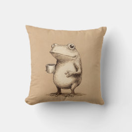 Frog with Coffee – Whimsical Vintage Animal Kissen