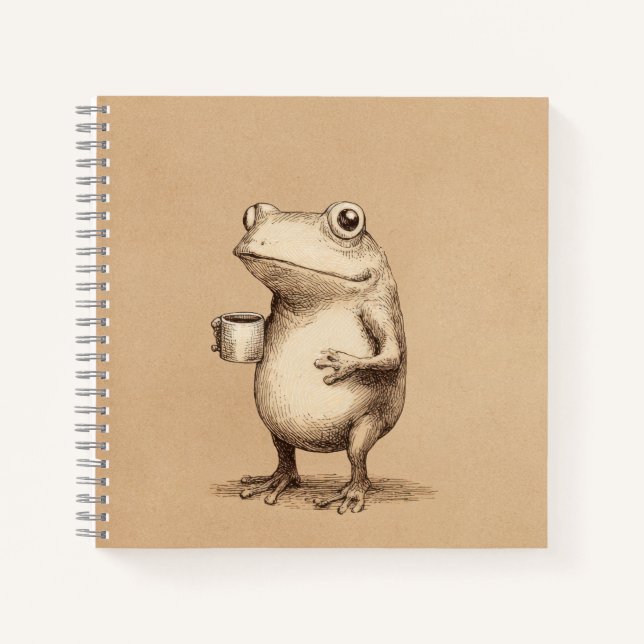 Frog with Coffee – Whimsical Vintage Animal Notizbuch (Vorderseite)