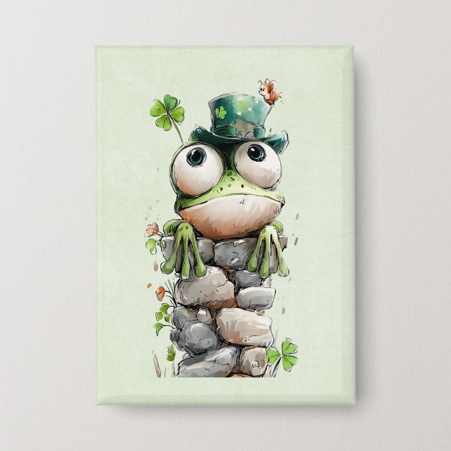 Frog with Green Hat and Shamrock Cute Button (Vorderseite)