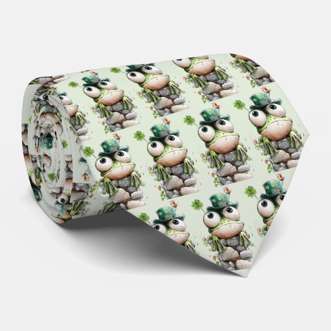 Frog with Green Hat and Shamrock Cute Pattern Krawatte (Gerollt)