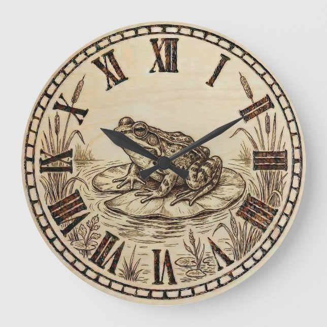 Frog Wooden Wall Clock Große Wanduhr (Vorderseite)