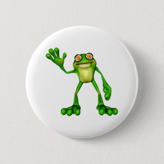 Froggie der Niedliche Cartoon Waving Frog Button (Vorderseite)