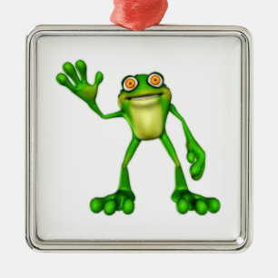 Froggie der Niedliche Cartoon Waving Frog Ornament Aus Metall