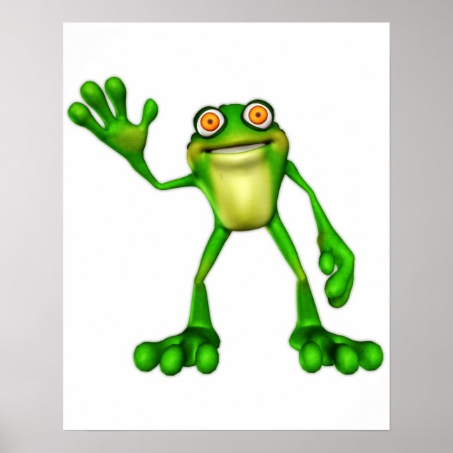 Froggie der Niedliche Cartoon Waving Frog Poster (Vorne)